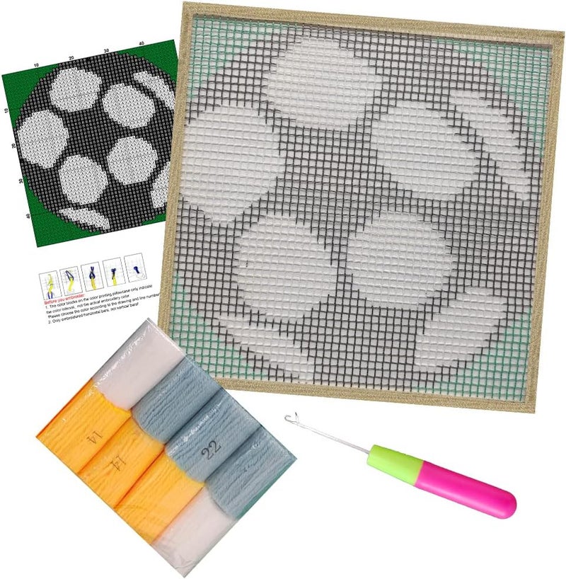 Numptain Latch Hook Kits for Adults,DIY Rug Crafts Football Pattern Color Printed Canvas,Latch Hook Kits for Beginners Handmade Needlework Crafts Home Decoration,12"x12"NT1 - Image 3